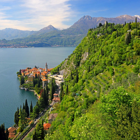 View of the lake, the village and to the castle Vezio, Varenna, Lake Como, province Lecco, Lombardy, Italy 100 Jigsaw Puzzle 3D Modell