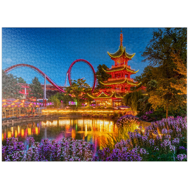puzzleplate Chinese Pagoda at Tivoli Lake in Amusement Park 1000 Jigsaw Puzzle