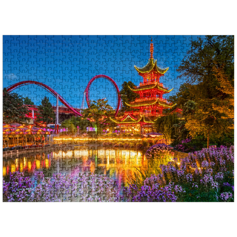 puzzleplate Chinese Pagoda at Tivoli Lake in Amusement Park 500 Jigsaw Puzzle