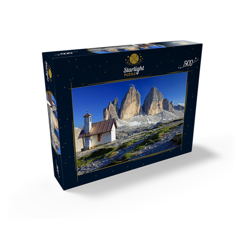 Chapel at the Three Peaks Hut against the north walls of the Three Peaks, Sesto Dolomites, Trentino-South Tyrol 500 Jigsaw Puzzle box view1