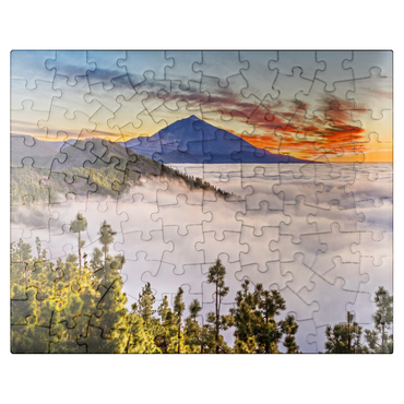 puzzleplate Evening above the trade wind clouds at Cumbre Dorsal with view to Pico del Teide (3718m), Tenerife 100 Jigsaw Puzzle