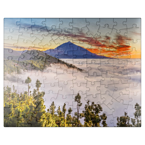puzzleplate Evening above the trade wind clouds at Cumbre Dorsal with view to Pico del Teide (3718m), Tenerife 100 Jigsaw Puzzle
