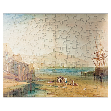 puzzleplate Scarborough town and castle: morning: boys catching crabs 100 Jigsaw Puzzle