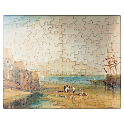 puzzleplate Scarborough town and castle: morning: boys catching crabs 100 Jigsaw Puzzle