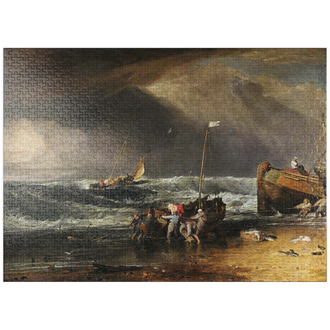 puzzleplate A Coast Scene with Fishermen Hauling a Boat Ashore 1000 Jigsaw Puzzle