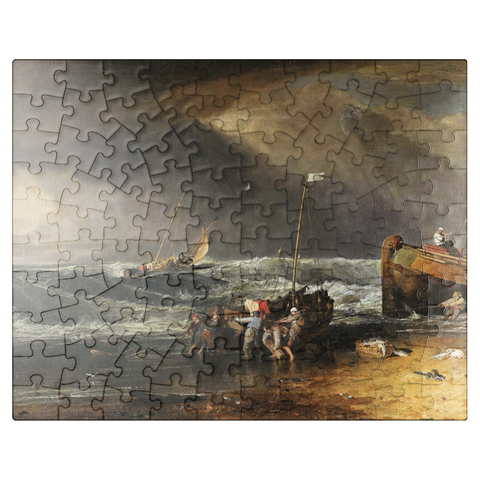 puzzleplate A Coast Scene with Fishermen Hauling a Boat Ashore 100 Jigsaw Puzzle
