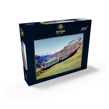 An express with panoramic windows overlooking the meadows on the mountains and snow-capped mountains under blue sunny sky in Andermatt, Uri, Switzerland 1000 Jigsaw Puzzle box view1