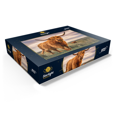 Strict pair of Highland cows caught on the north coast of Scotland 1000 Jigsaw Puzzle box view1
