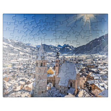 puzzleplate Kitzbühel Austria ski resort - Tyrolean Alps - sunny winter day -winter wonderland 100 Jigsaw Puzzle