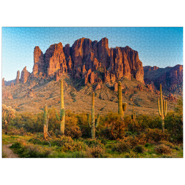 puzzleplate The Superstition Mountains and Sonoran desert landscape at sunset in Lost Dutchman State Park, Arizona. 1000 Jigsaw Puzzle