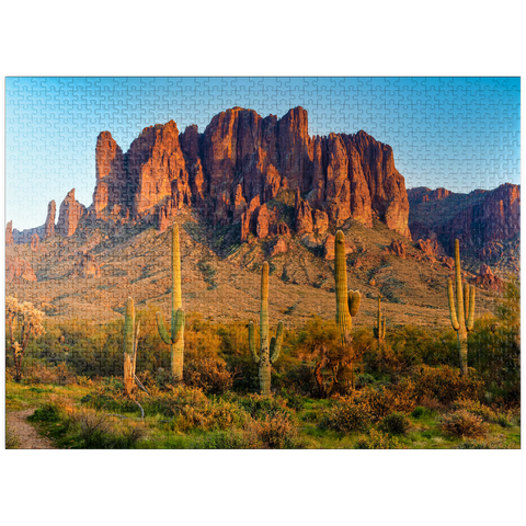 puzzleplate The Superstition Mountains and Sonoran desert landscape at sunset in Lost Dutchman State Park, Arizona. 1000 Jigsaw Puzzle