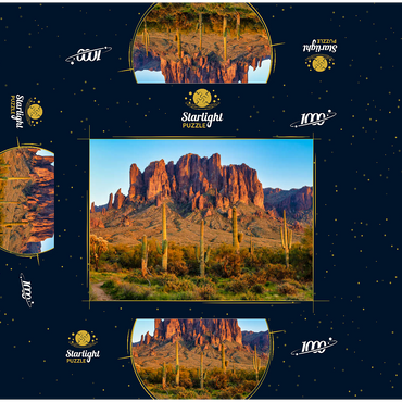 The Superstition Mountains and Sonoran desert landscape at sunset in Lost Dutchman State Park, Arizona. 1000 Jigsaw Puzzle box 3D Modell