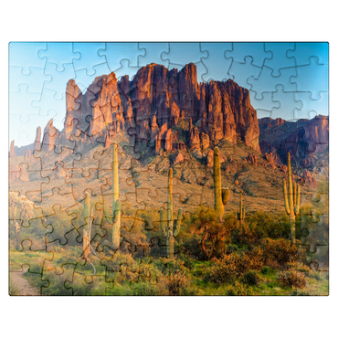 puzzleplate The Superstition Mountains and Sonoran desert landscape at sunset in Lost Dutchman State Park, Arizona. 100 Jigsaw Puzzle