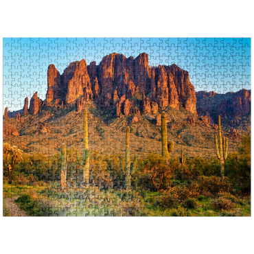 puzzleplate The Superstition Mountains and Sonoran desert landscape at sunset in Lost Dutchman State Park, Arizona. 500 Jigsaw Puzzle