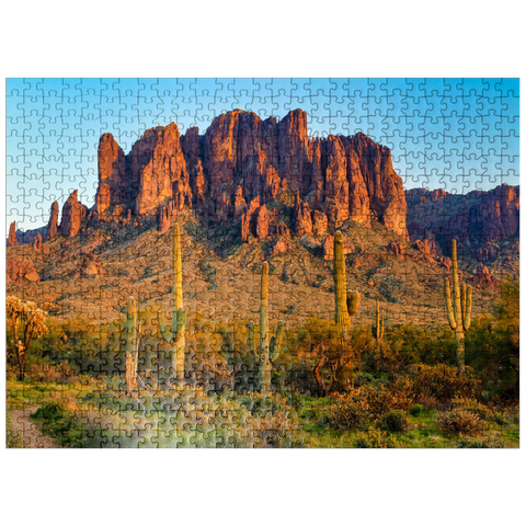 puzzleplate The Superstition Mountains and Sonoran desert landscape at sunset in Lost Dutchman State Park, Arizona. 500 Jigsaw Puzzle