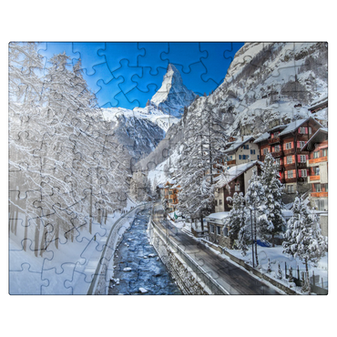 puzzleplate The mountain village of Zermatt in Switzerland, The Matterhorn, Alpine river. 100 Jigsaw Puzzle