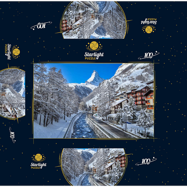 The mountain village of Zermatt in Switzerland, The Matterhorn, Alpine river. 100 Jigsaw Puzzle box 3D Modell