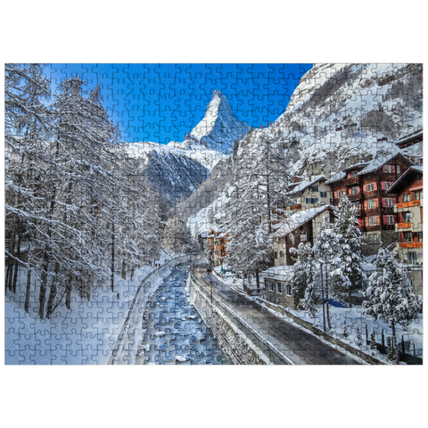 puzzleplate The mountain village of Zermatt in Switzerland, The Matterhorn, Alpine river. 500 Jigsaw Puzzle