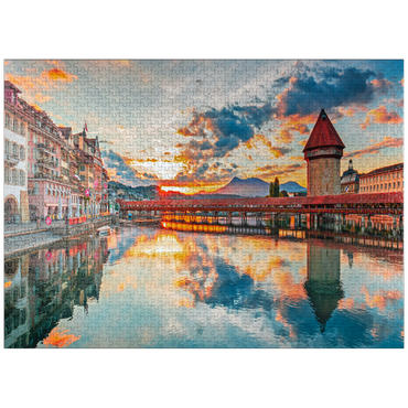 puzzleplate Sunset in the historical city center of Lucerne with the famous Chapel Bridge and Lake Lucerne, Canton Lucerne, Switzerland 1000 Jigsaw Puzzle