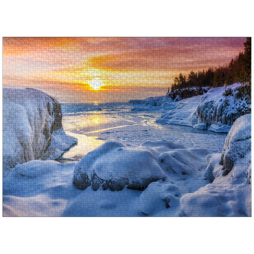 puzzleplate Frozen Lake Superior sunrise at Presque Isle Park, winter in Marquette, Michigan. 1000 Jigsaw Puzzle