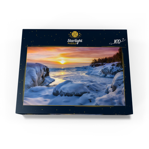 Frozen Lake Superior sunrise at Presque Isle Park, winter in Marquette, Michigan. 100 Jigsaw Puzzle box view1