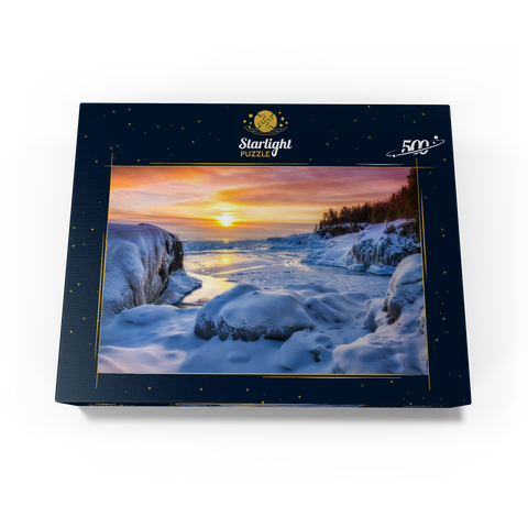 Frozen Lake Superior sunrise at Presque Isle Park, winter in Marquette, Michigan. 500 Jigsaw Puzzle box view1