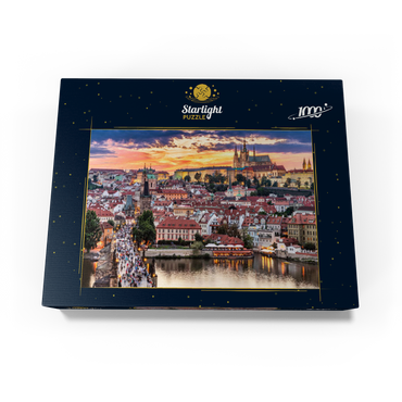 Prague - Czech Republic - sunset or sunrise view of Charles Bridge and Prague Castle over Vltava river and historical center of Prague, buildings and landmarks of Old Town 1000 Jigsaw Puzzle box view1