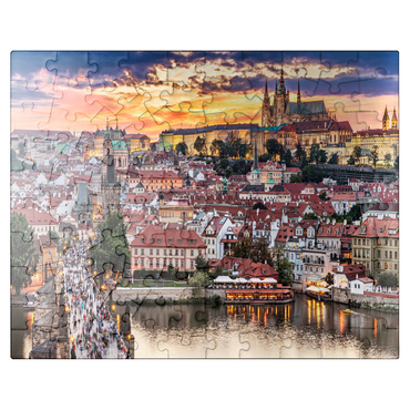 puzzleplate Prague - Czech Republic - sunset or sunrise view of Charles Bridge and Prague Castle over Vltava river and historical center of Prague, buildings and landmarks of Old Town 100 Jigsaw Puzzle