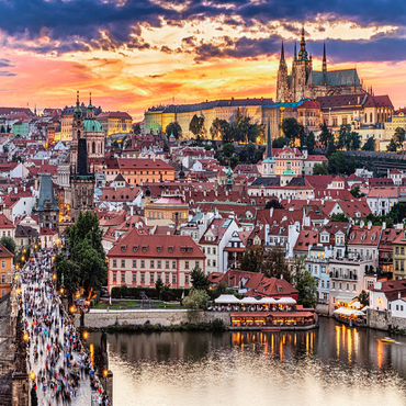 Prague - Czech Republic - sunset or sunrise view of Charles Bridge and Prague Castle over Vltava river and historical center of Prague, buildings and landmarks of Old Town 100 Jigsaw Puzzle 3D Modell