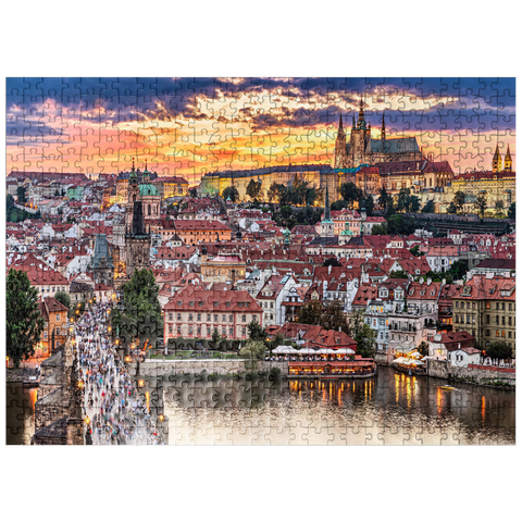 puzzleplate Prague - Czech Republic - sunset or sunrise view of Charles Bridge and Prague Castle over Vltava river and historical center of Prague, buildings and landmarks of Old Town 500 Jigsaw Puzzle