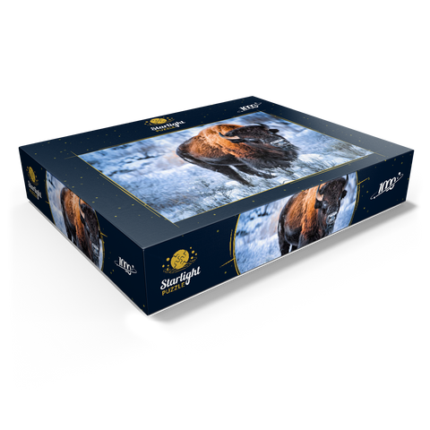 American bison crouching in snow in winter, Yellowstone National Park 1000 Jigsaw Puzzle box view1