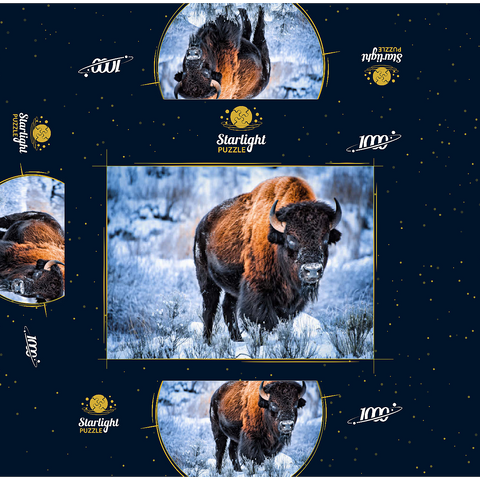 American bison crouching in snow in winter, Yellowstone National Park 1000 Jigsaw Puzzle box 3D Modell
