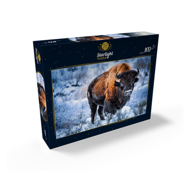 American bison crouching in snow in winter, Yellowstone National Park 100 Jigsaw Puzzle box view1