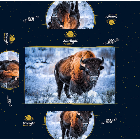 American bison crouching in snow in winter, Yellowstone National Park 100 Jigsaw Puzzle box 3D Modell