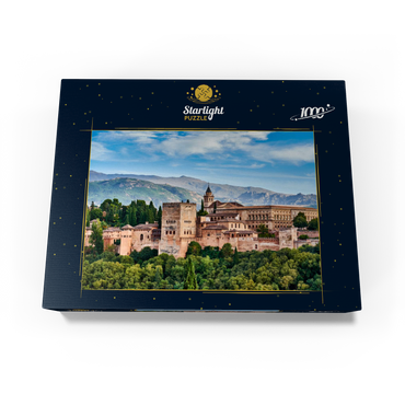 Old Arab fortress Alhambra at beautiful evening time, Granada, Spain, European travel sign 1000 Jigsaw Puzzle box view1