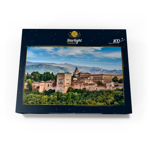 Old Arab fortress Alhambra at beautiful evening time, Granada, Spain, European travel sign 100 Jigsaw Puzzle box view1