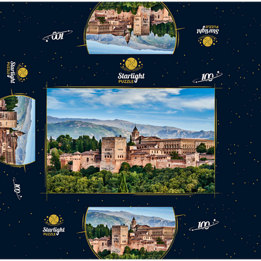 Old Arab fortress Alhambra at beautiful evening time, Granada, Spain, European travel sign 100 Jigsaw Puzzle box 3D Modell