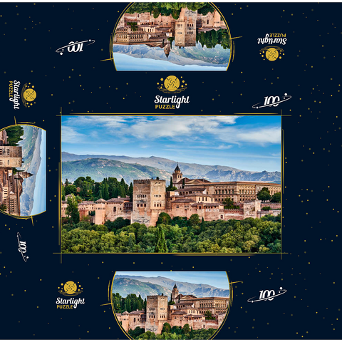 Old Arab fortress Alhambra at beautiful evening time, Granada, Spain, European travel sign 100 Jigsaw Puzzle box 3D Modell