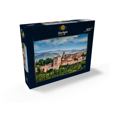 Old Arab fortress Alhambra at beautiful evening time, Granada, Spain, European travel sign 500 Jigsaw Puzzle box view1