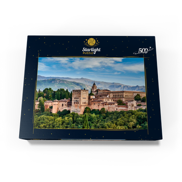 Old Arab fortress Alhambra at beautiful evening time, Granada, Spain, European travel sign 500 Jigsaw Puzzle box view1