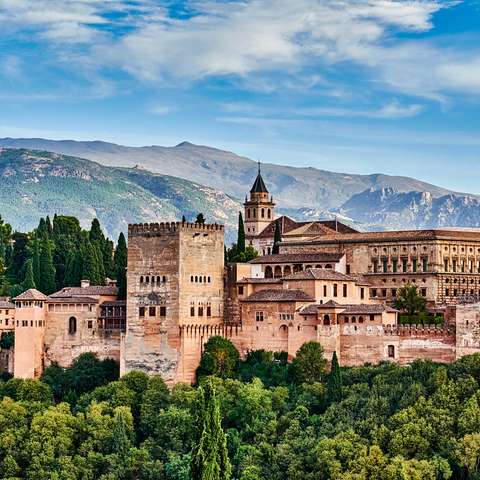 Old Arab fortress Alhambra at beautiful evening time, Granada, Spain, European travel sign 500 Jigsaw Puzzle 3D Modell