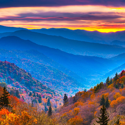 Smoky Mountains National Park, Tennessee, USA Autumn landscape at dawn. 1000 Jigsaw Puzzle 3D Modell