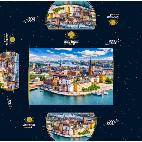 Stockholm old town (Gamla Stan) cityscape from city hall square, Sweden 500 Jigsaw Puzzle box 3D Modell