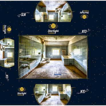Renovated and dirty bathroom with blue tiles in old abandoned house 100 Jigsaw Puzzle box 3D Modell
