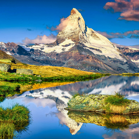 Fantastic photography and hiking location, wonderful morning lights with spectacular Matterhorn and beautiful Stellisee. Beautiful tourist place in Switzerland near Zermatt, Europe 1000 Jigsaw Puzzle 3D Modell