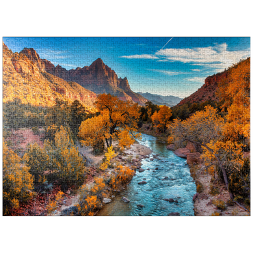 puzzleplate View of Watchman Mountain and the Virgin River in Zion National Park in the southwestern United States, near Springdale, Utah, Arizona. 1000 Jigsaw Puzzle
