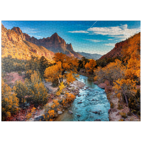 puzzleplate View of Watchman Mountain and the Virgin River in Zion National Park in the southwestern United States, near Springdale, Utah, Arizona. 1000 Jigsaw Puzzle
