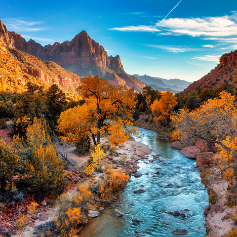 View of Watchman Mountain and the Virgin River in Zion National Park in the southwestern United States, near Springdale, Utah, Arizona. 1000 Jigsaw Puzzle 3D Modell