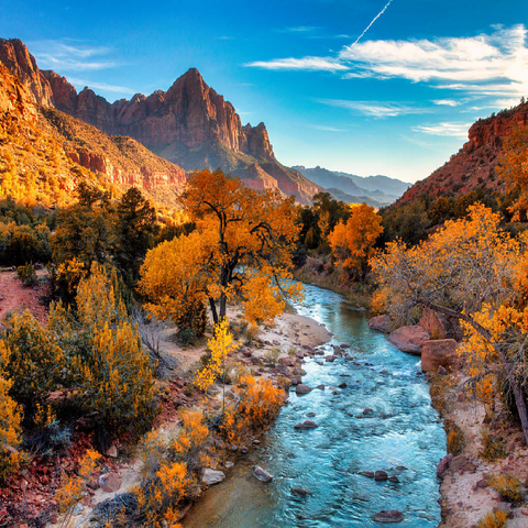 View of Watchman Mountain and the Virgin River in Zion National Park in the southwestern United States, near Springdale, Utah, Arizona. 100 Jigsaw Puzzle 3D Modell