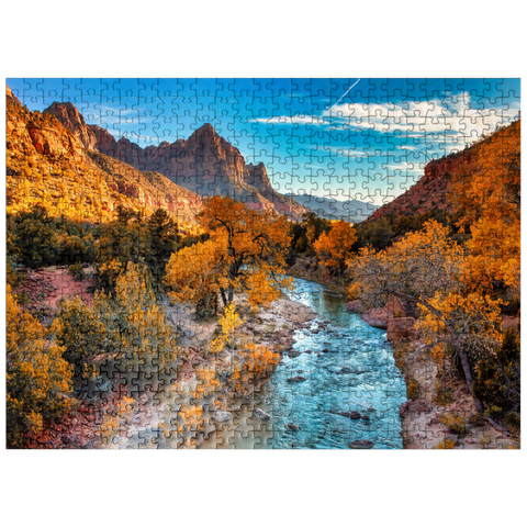 puzzleplate View of Watchman Mountain and the Virgin River in Zion National Park in the southwestern United States, near Springdale, Utah, Arizona. 500 Jigsaw Puzzle